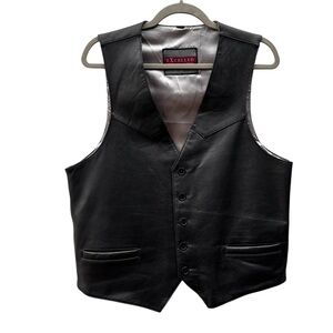 Excelled Men’s Collection Large Black Leather Biker Vest with Western Details